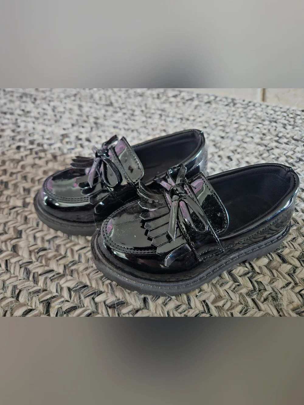 Toddler Black Patent Fringe Loafers Size 6